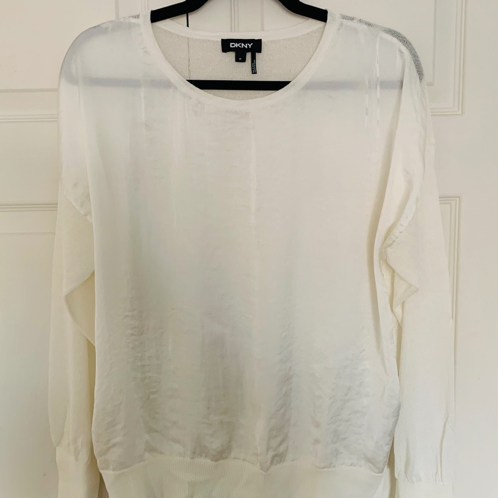DKNY Mix Media Pullover in Ivory, Size Medium